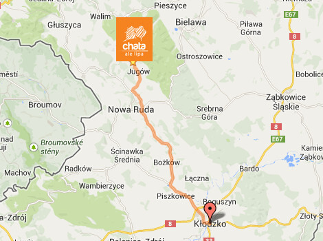 Mapa trasy dojazdu z Chata Ale Lipa do Twierdzy Kłodzko
