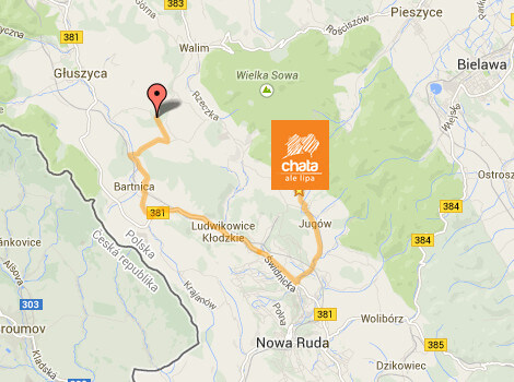 mapa trasy dojazdu do Kompleksu Riese Osówka w Głuszycy