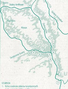 Mapa trasy turystycznej teplickich skalnych miast.